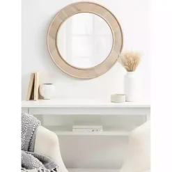 Kirklands Home washed Woodgrain Round Wall Mirror White Discount