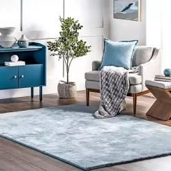 Kirklands Home Whitlow Shag Washable Area Rug, 6x9 Blue Hot
