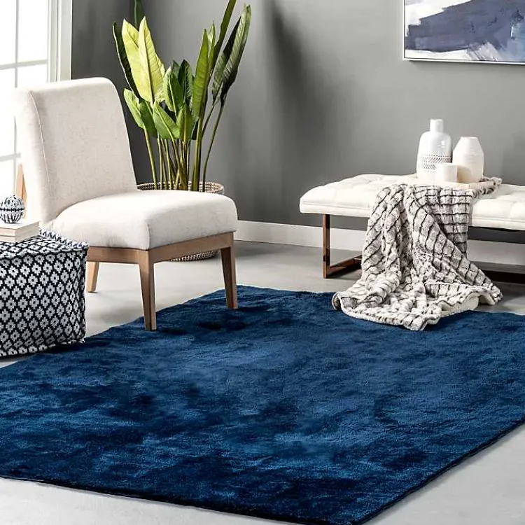 Kirklands Home Whitlow Navy Shag Washable Area Rug, 8x10 Blue Outlet