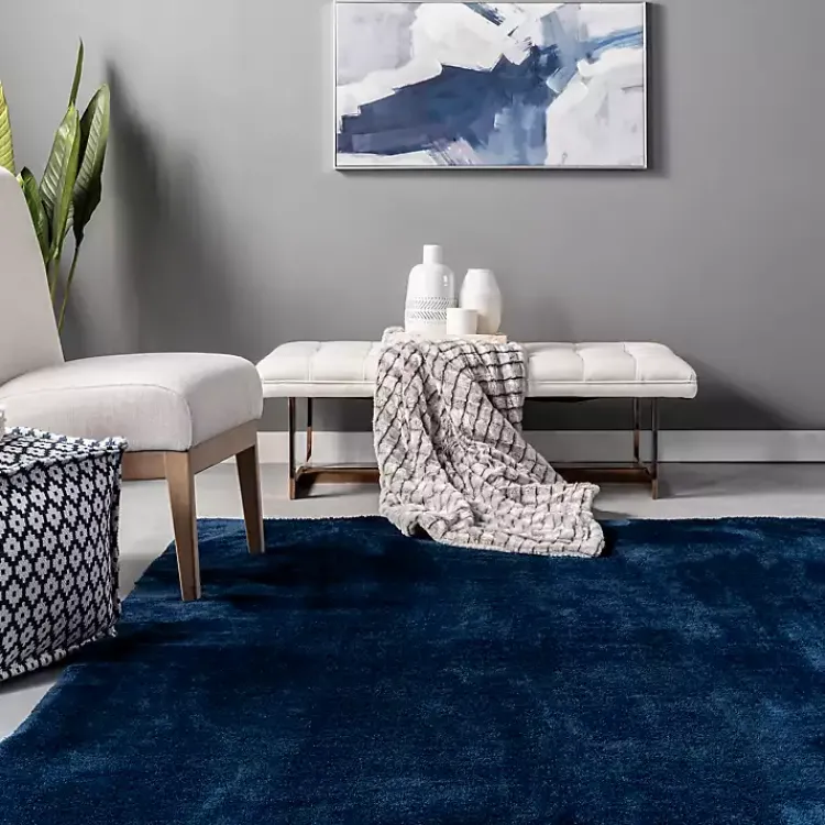 Kirklands Home Whitlow Navy Shag Washable Area Rug, 8x10 Blue Outlet