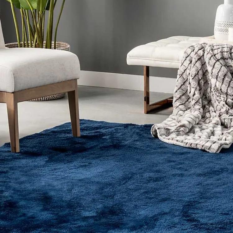 Kirklands Home Whitlow Navy Shag Washable Area Rug, 8x10 Blue Outlet