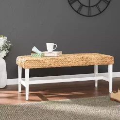 Kirklands Home Wiley Woven Hyacinth Bench with White Base Best