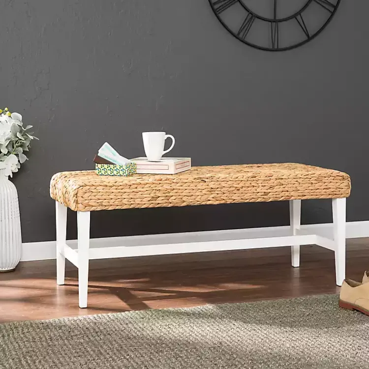 Kirklands Home Wiley Woven Hyacinth Bench with White Base Best