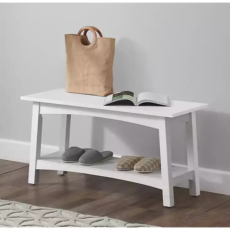 Kirklands Home Willis Wooden Lower Shelf Bench White Outlet