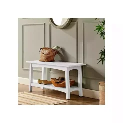 Kirklands Home Willis Wooden Lower Shelf Bench White Outlet