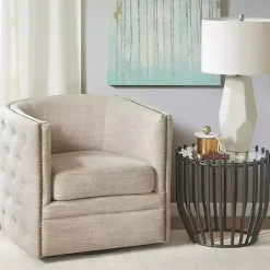 Kirklands Home Wilson Tufted Taupe Swivel Accent Chair Tan Hot
