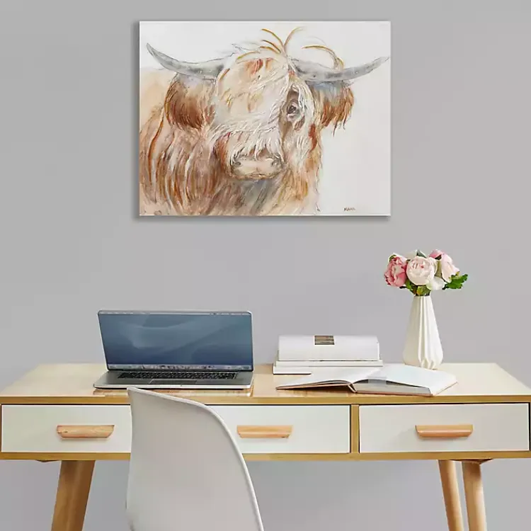 Kirklands Home Windswept Highland Bull Canvas Art Print New