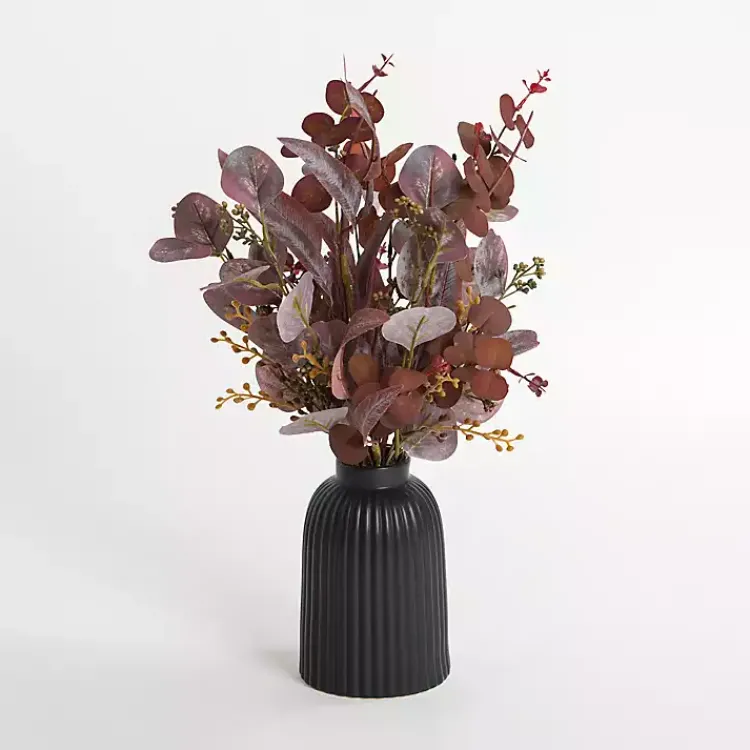 Arrangements & Greenery>Kirklands Home Wine Seeded Eucalyptus Arrangement in Ribbed Vase