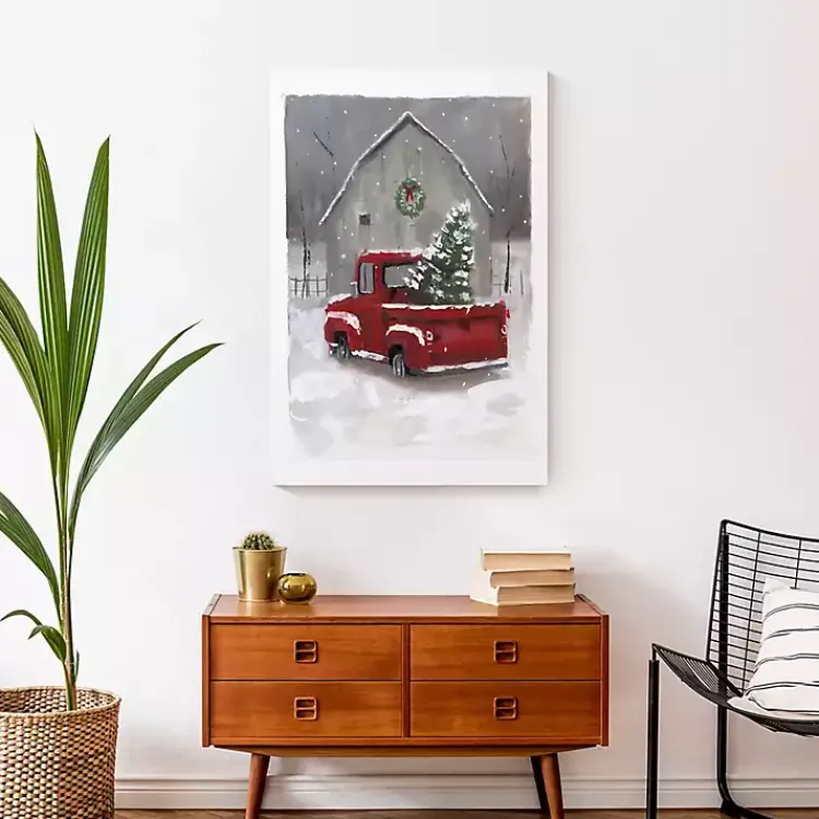 Christmas Art & Wall Decor>Kirklands Home Winter Barn and Truck Canvas Art Print