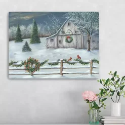 Christmas Art & Wall Decor>Kirklands Home Winter Barn Landscape Canvas Art Print