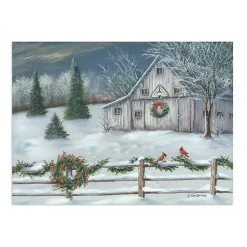 Christmas Art & Wall Decor>Kirklands Home Winter Barn with Wreath Christmas Canvas Art Print