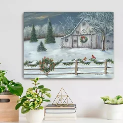 Christmas Art & Wall Decor>Kirklands Home Winter Barn with Wreath Christmas Canvas Art Print