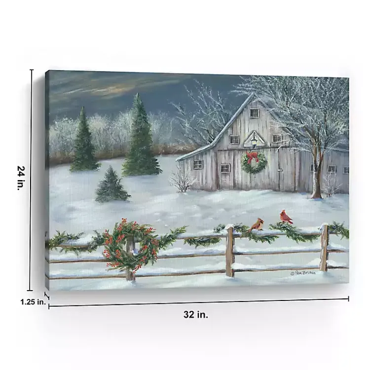 Christmas Art & Wall Decor>Kirklands Home Winter Christmas Barn Canvas Art Print, 32x24 in.