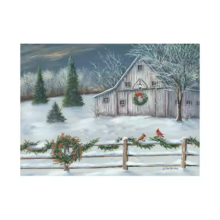 Christmas Art & Wall Decor>Kirklands Home Winter Christmas Barn Canvas Art Print, 40x30 in.