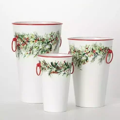 Christmas Decorations>Kirklands Home Winter Foliage Metal Vases, Set of 3