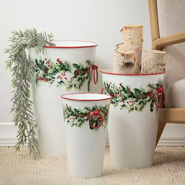 Christmas Decorations>Kirklands Home Winter Foliage Metal Vases, Set of 3