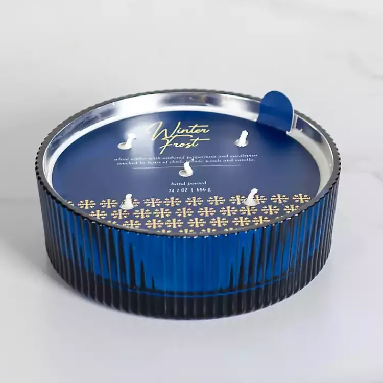 Candles>Kirklands Home Winter Frost Ribbed Dish Jar Candle Blue