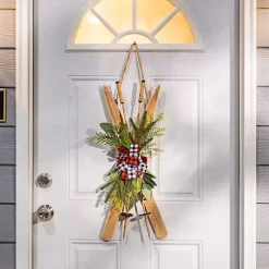 Christmas Art & Wall Decor>Kirklands Home Winter Greenery Ski Wall Plaque