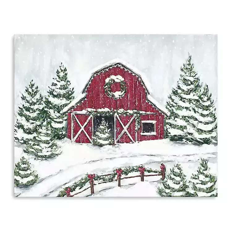 Christmas Art & Wall Decor>Kirklands Home Winter Barn Canvas Christmas Art Print Red