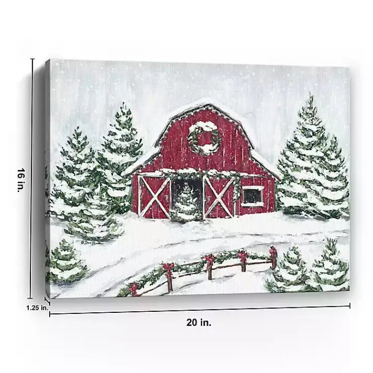 Christmas Art & Wall Decor>Kirklands Home Winter Barn Canvas Christmas Art Print Red