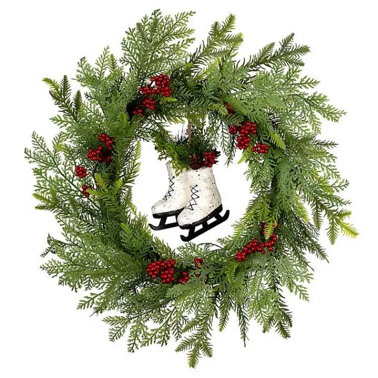 Christmas Wreaths>Kirklands Home Winter Skates Christmas Wreath with Red Berries