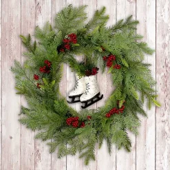 Christmas Wreaths>Kirklands Home Winter Skates Christmas Wreath with Red Berries