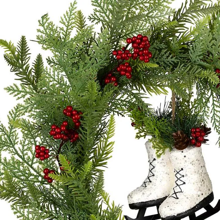 Christmas Wreaths>Kirklands Home Winter Skates Christmas Wreath with Red Berries