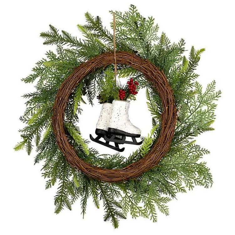 Christmas Wreaths>Kirklands Home Winter Skates Christmas Wreath with Red Berries