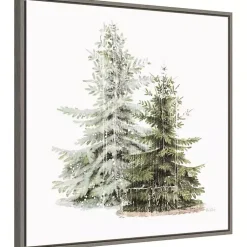 Christmas Art & Wall Decor>Kirklands Home Winter Trees Gray Framed Canvas Art Print Green