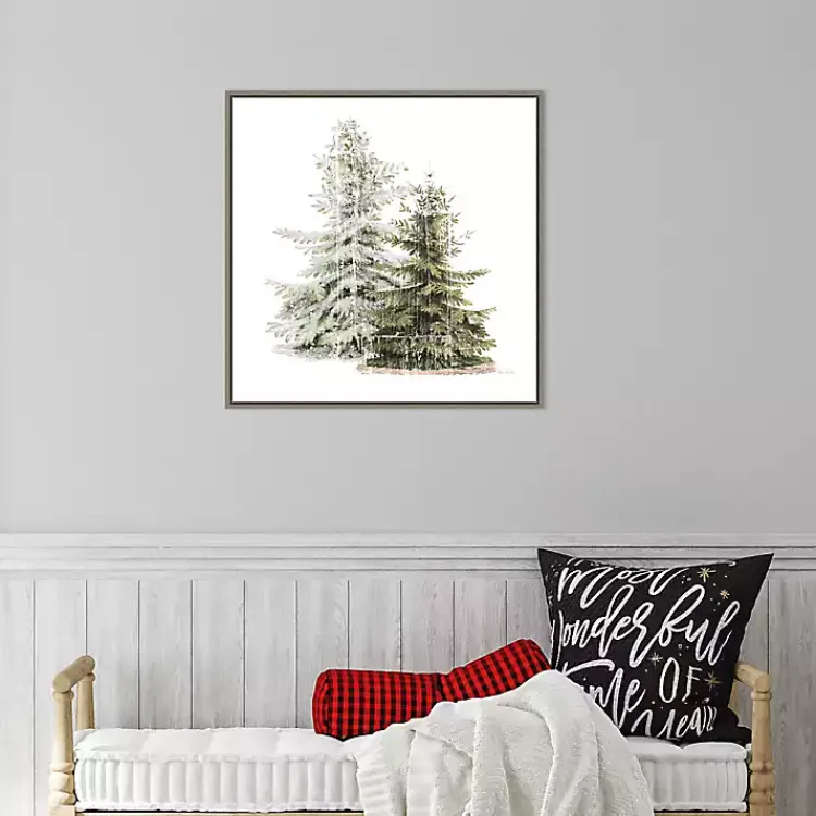 Christmas Art & Wall Decor>Kirklands Home Winter Trees Gray Framed Canvas Art Print Green