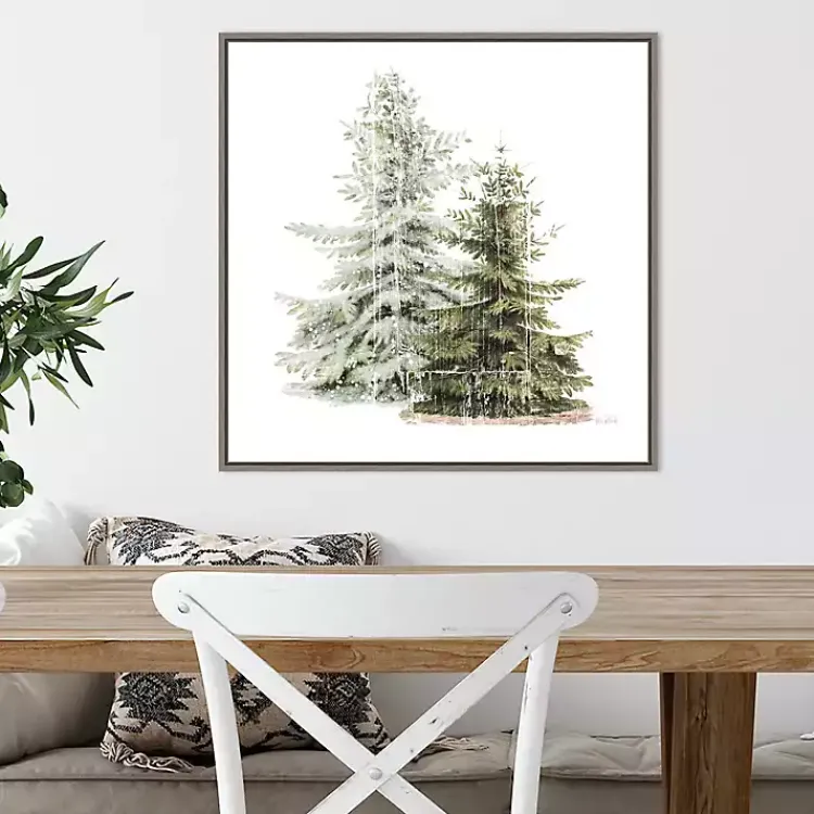 Christmas Art & Wall Decor>Kirklands Home Winter Trees Gray Framed Canvas Art Print Green