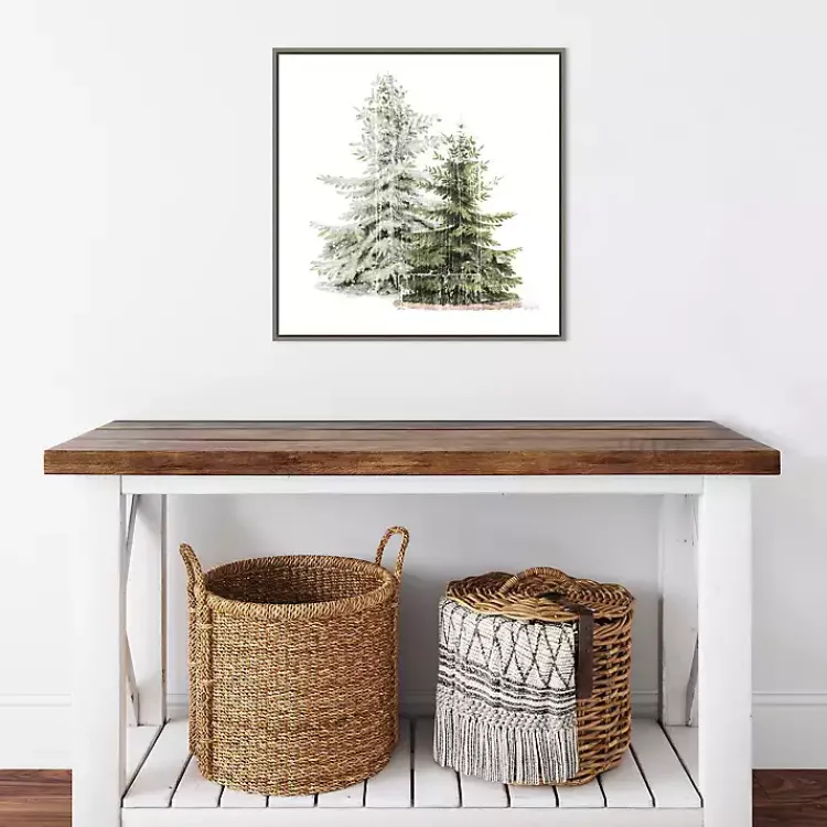 Christmas Art & Wall Decor>Kirklands Home Winter Trees Gray Framed Canvas Art Print Green