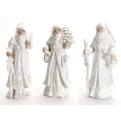 Christmas Decorations>Kirklands Home Winter Resin Santa Figurines, Set of 3 White