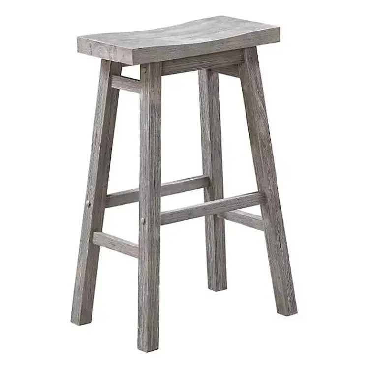 Kirklands Home Wire Brushed Saddle Wood Bar Stool Gray Clearance