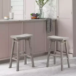 Kirklands Home Wire Brushed Saddle Wood Bar Stool Gray Clearance