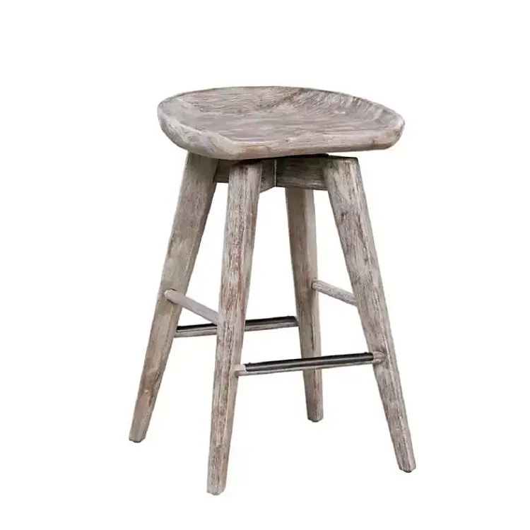 Kirklands Home Wirebrushed Barnwood Swivel Counter Stool New