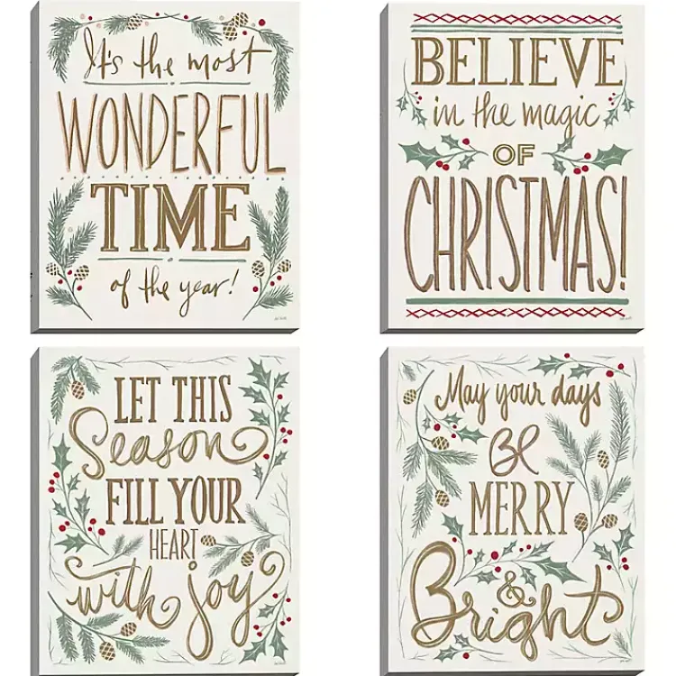 Christmas Art & Wall Decor>Kirklands Home Wonderful Christmas Canvas Art Prints, Set of 4
