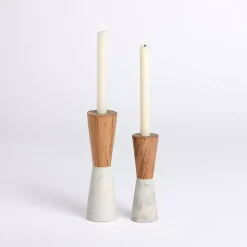 Candle Holders>Kirklands Home Wood & Marble Taper Candle Holders, Set of 2