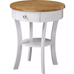 Kirklands Home Wood & White Curved Legs Round Drawer Accent Table Brown Discount