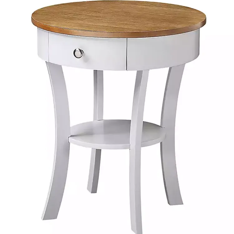 Kirklands Home Wood & White Curved Legs Round Drawer Accent Table Brown Discount