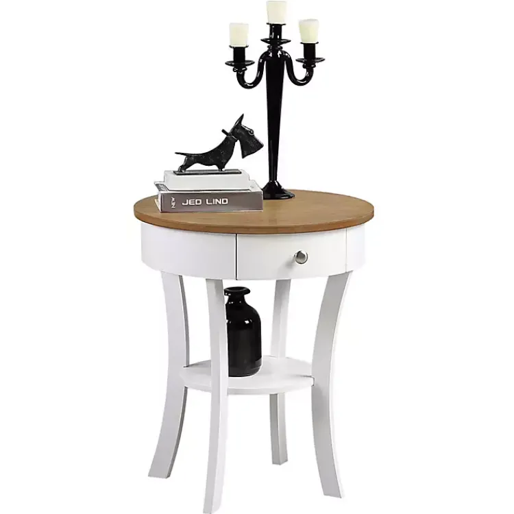 Kirklands Home Wood & White Curved Legs Round Drawer Accent Table Brown Discount