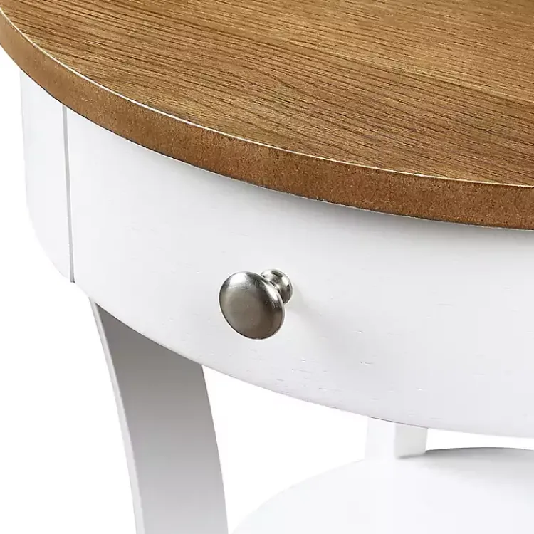 Kirklands Home Wood & White Curved Legs Round Drawer Accent Table Brown Discount