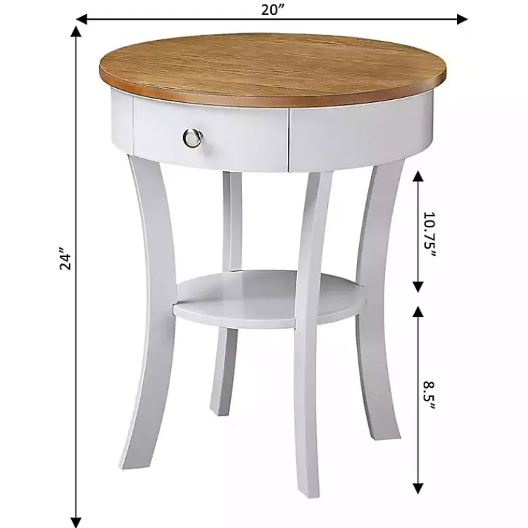 Kirklands Home Wood & White Curved Legs Round Drawer Accent Table Brown Discount