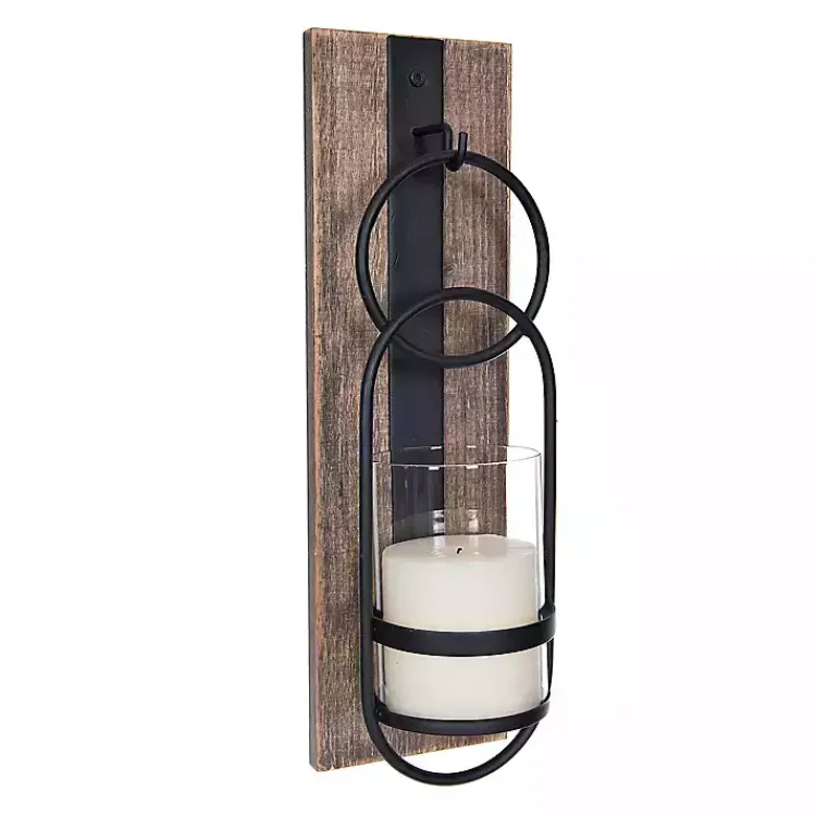 Sconces>Kirklands Home Wood and Black Metal Geometric Sconce