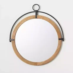 Kirklands Home Wood and Black Metal Modern Round Wall Mirror Best