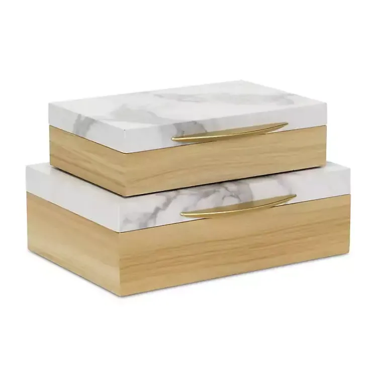 Baskets & Boxes>Kirklands Home Wood and Faux Marble Rectangular Boxes, Set of 2