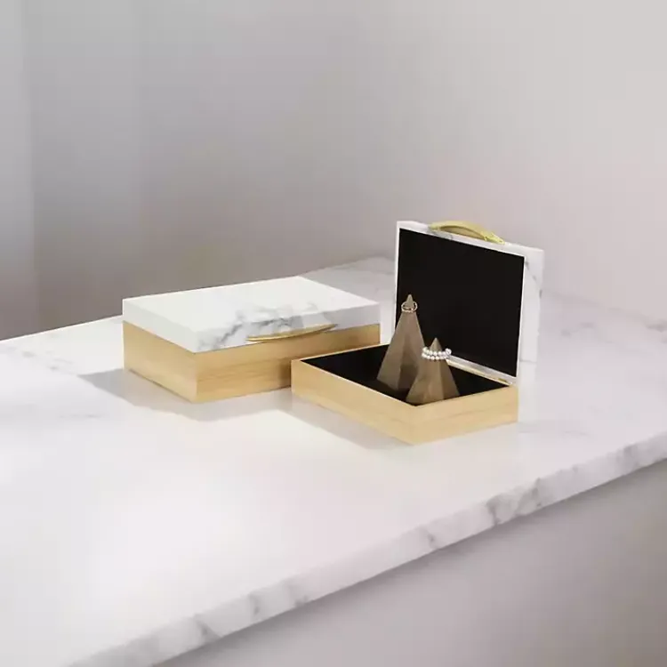 Baskets & Boxes>Kirklands Home Wood and Faux Marble Rectangular Boxes, Set of 2