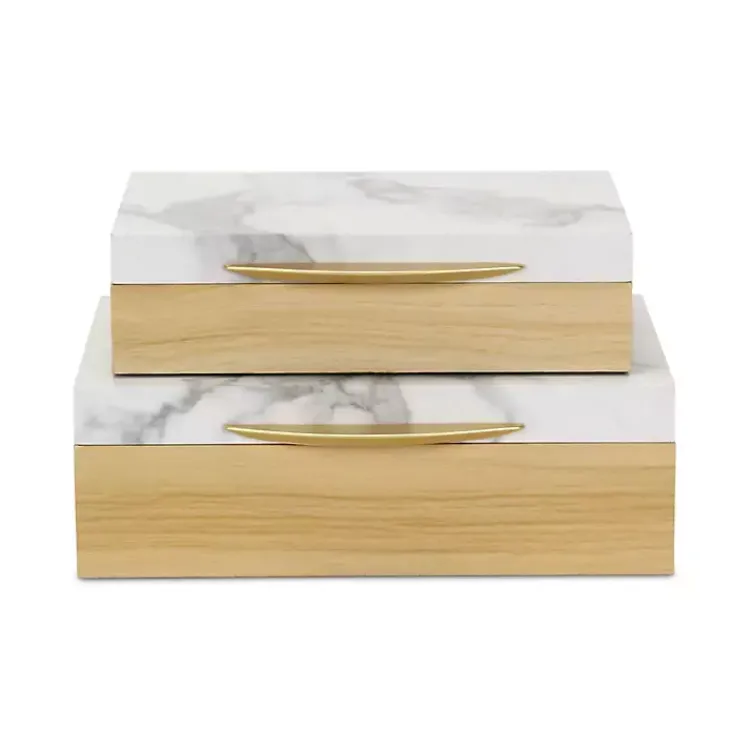 Baskets & Boxes>Kirklands Home Wood and Faux Marble Rectangular Boxes, Set of 2