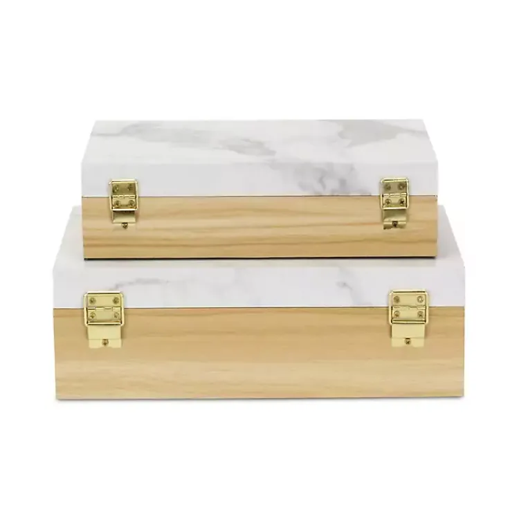 Baskets & Boxes>Kirklands Home Wood and Faux Marble Rectangular Boxes, Set of 2