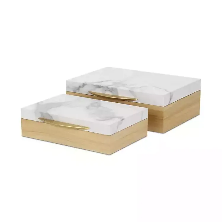 Baskets & Boxes>Kirklands Home Wood and Faux Marble Rectangular Boxes, Set of 2